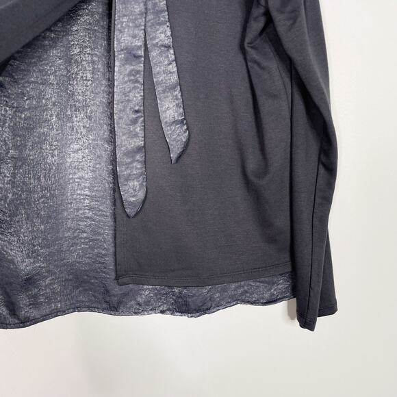 Bobeau Gray Blue MP Tie Open Back Long Sleeve Top Medium Petite Crew Neck - Picture 6 of 9